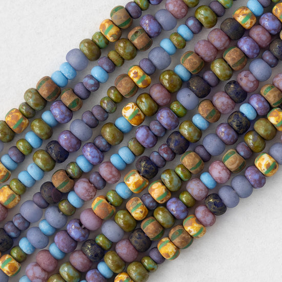 Mixed Sizes Seed Beads  Lavender Blue Mix with Picasso  - 20 Inch Strand
