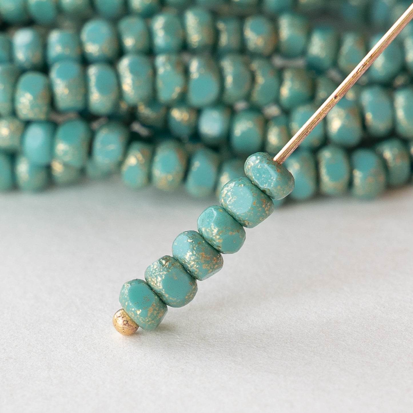 6/0 Tri-cut Seed Beads - Opaque Turquoise with Gold Dust - 50