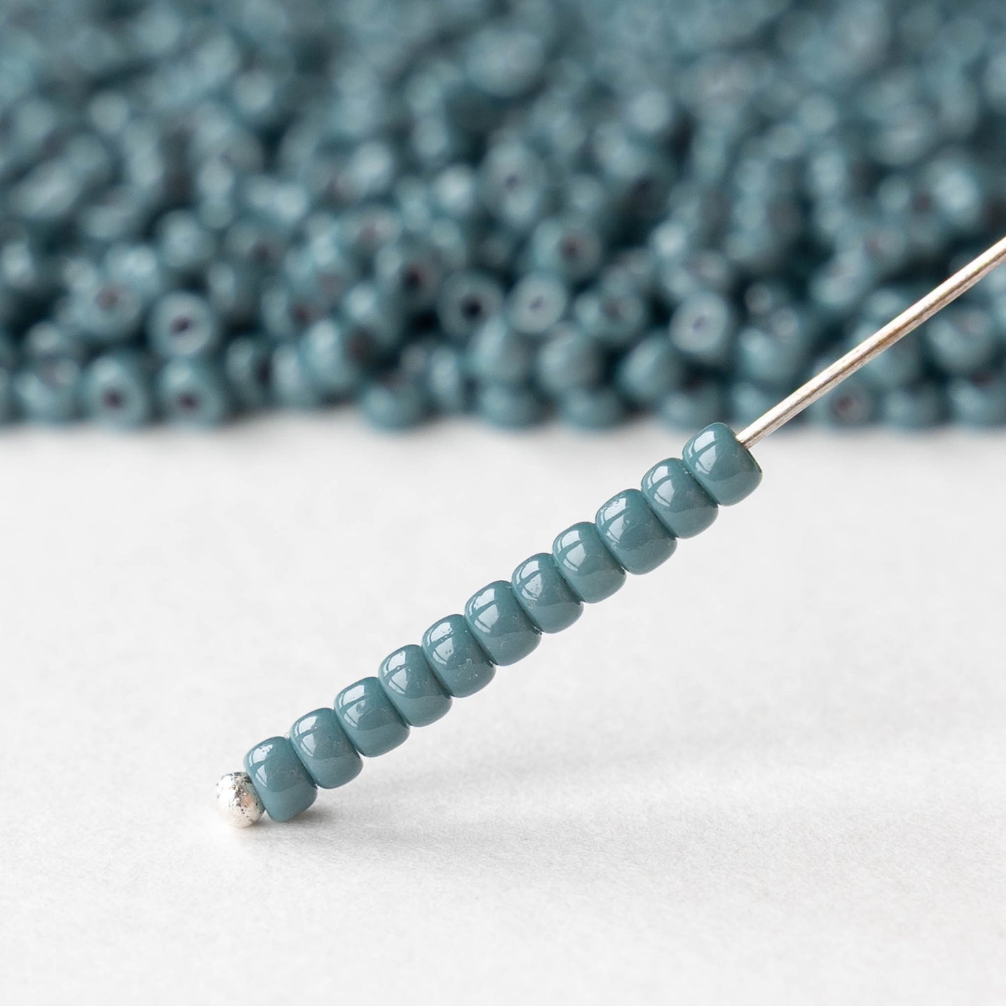 Size 8/0 Glass Seed Beads - Opaque Dyed Blue Gray - 10 grams