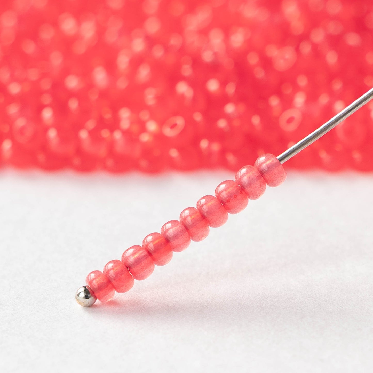 Size 8/0 Glass Seed Beads - Salmon Opal Solgel - 20 grams