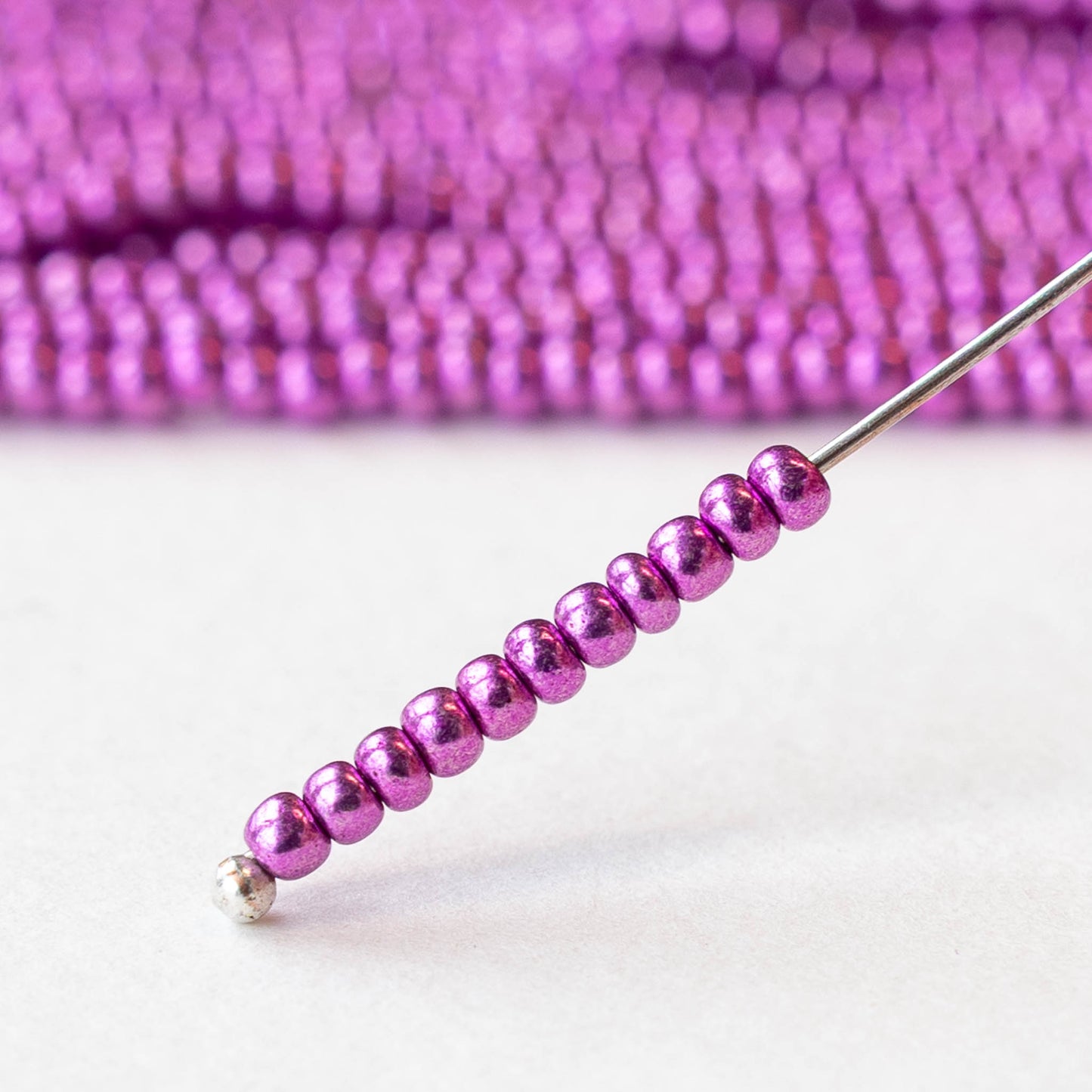 9/0 Glass Seed Beads - Metallic Pink - 18 inch strands - Whole or Half hank