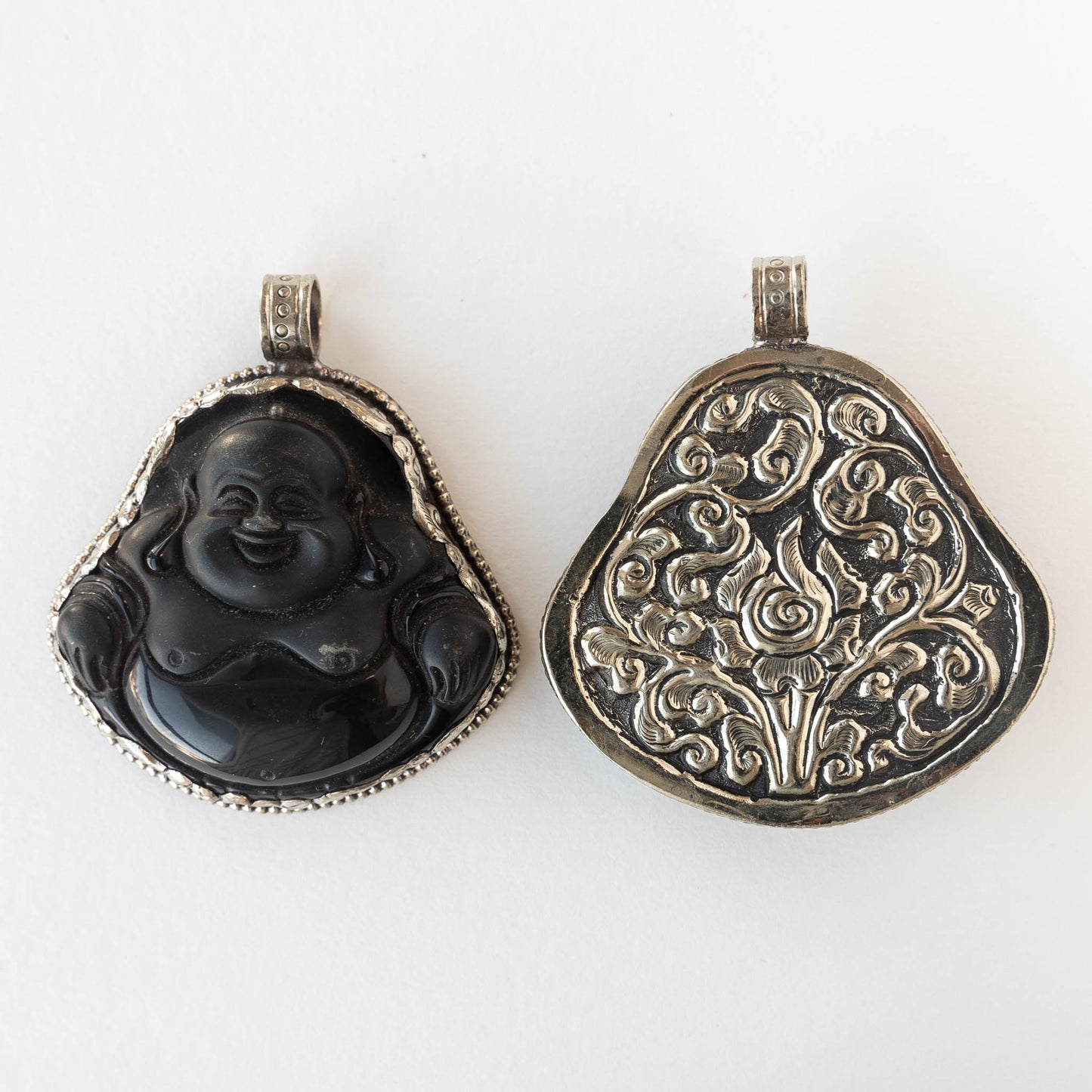 51mm Smiling Buddha Pendant - Black Matte Obsidian - 1 piece