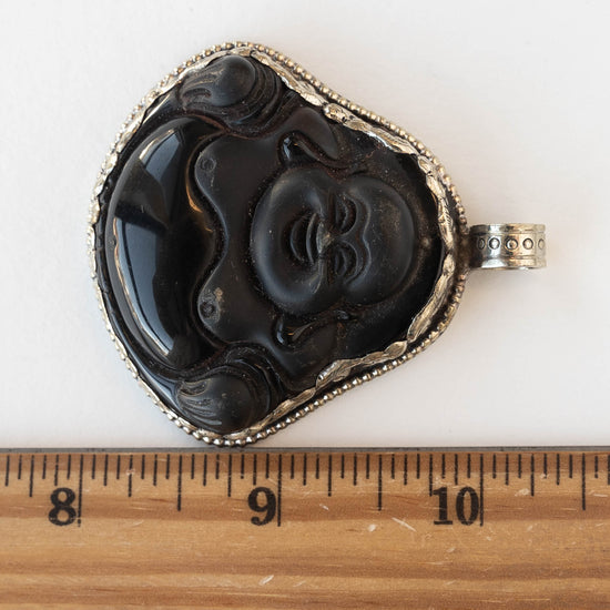 51mm Smiling Buddha Pendant - Black Matte Obsidian - 1 piece