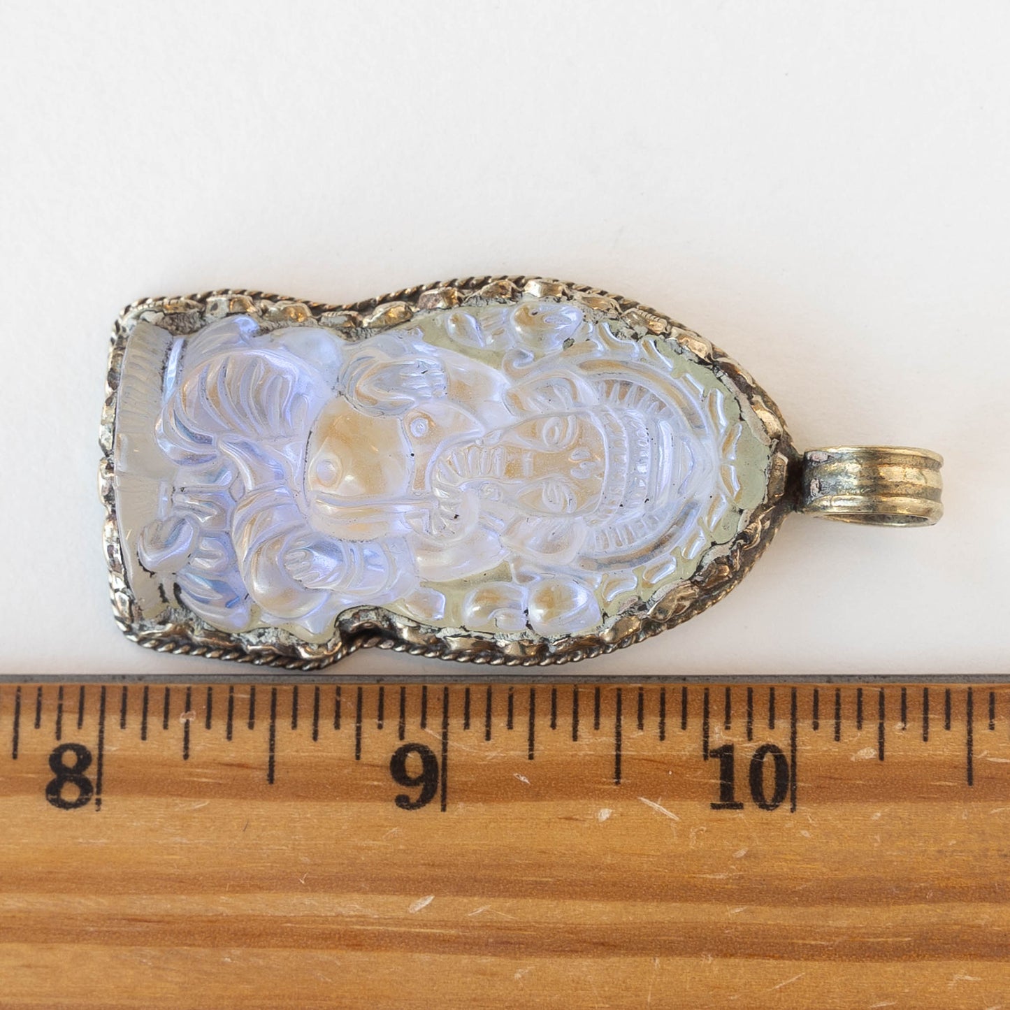 50mm Opalite Ganesh Pendant in Tibetan Silver Silver - 1 piece