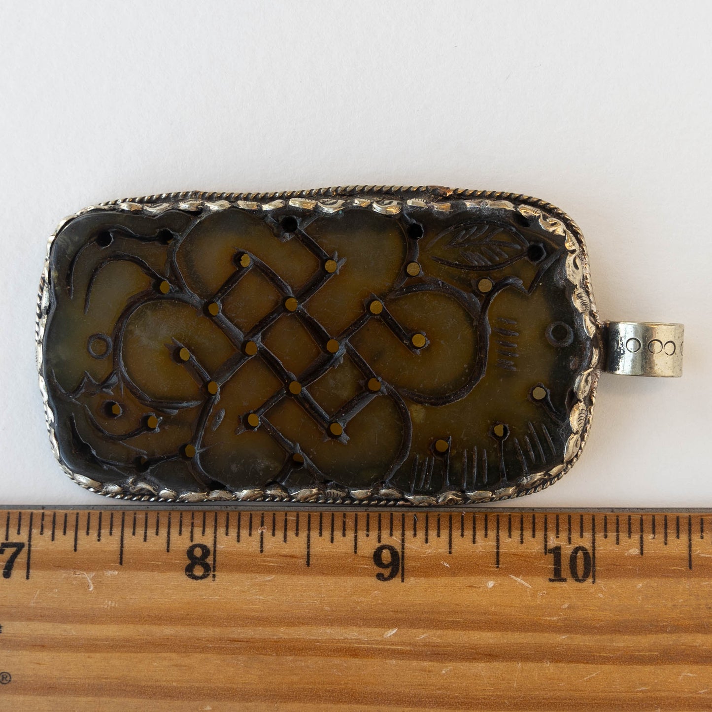 74mm Rectangle Agate Carved Stone Pendant - 1 piece