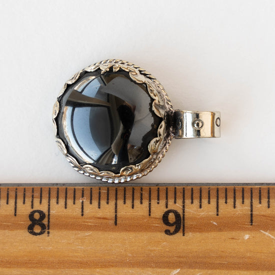 24mm Round Hematite Pendant set  in Tibetan Silver- 1 piece