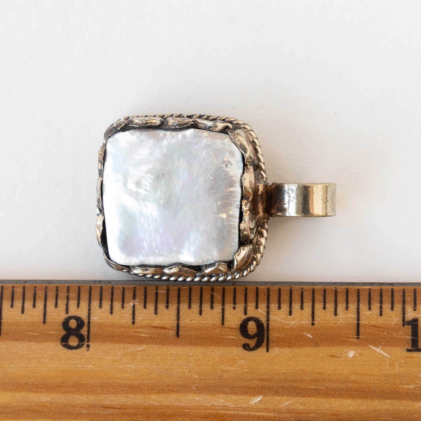 23mm Square Pearl Pendant Set In Tibetan Silver- 1 piece