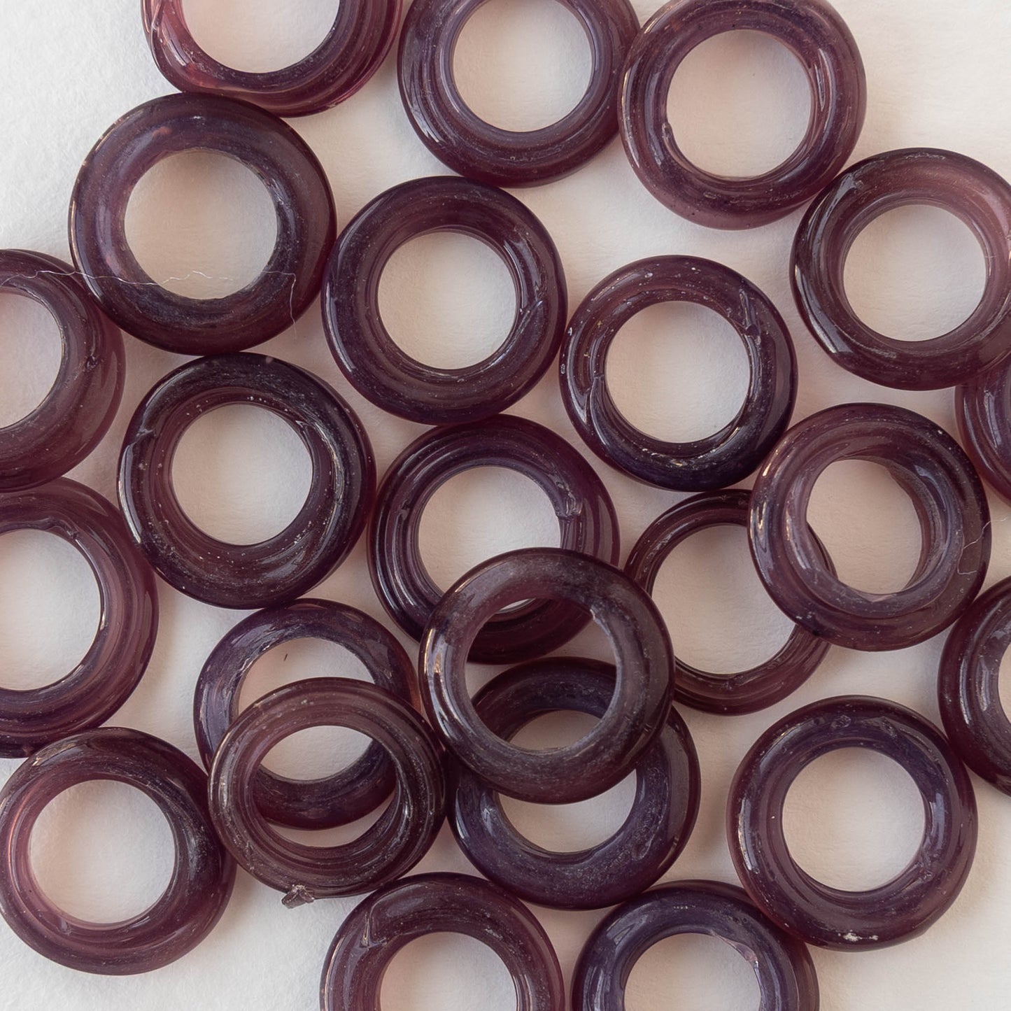 Handmade Glass Rings From Venice Italy - Transparent Amethyst - 20 beads