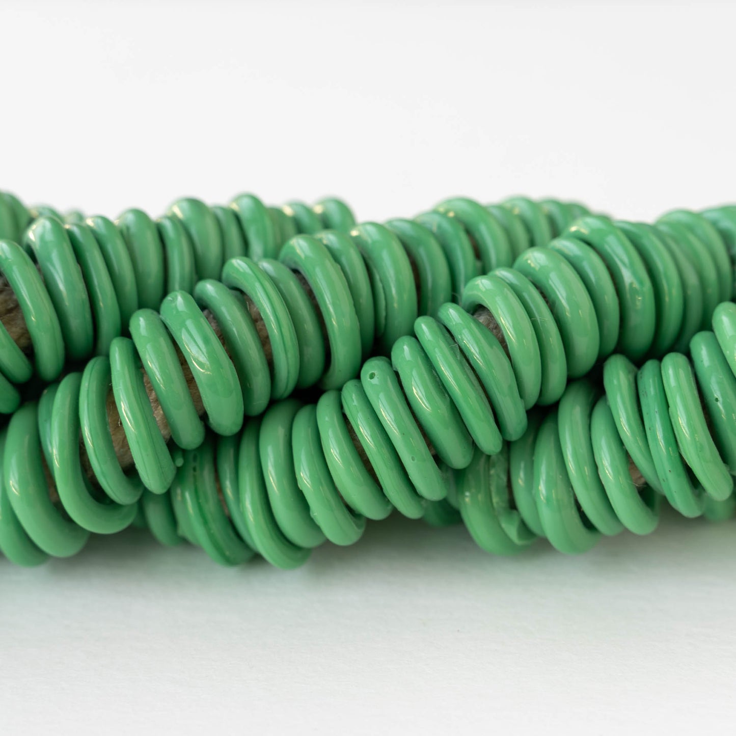Handmade Glass Rings From Venice Italy - Opaque Green - 20 beads