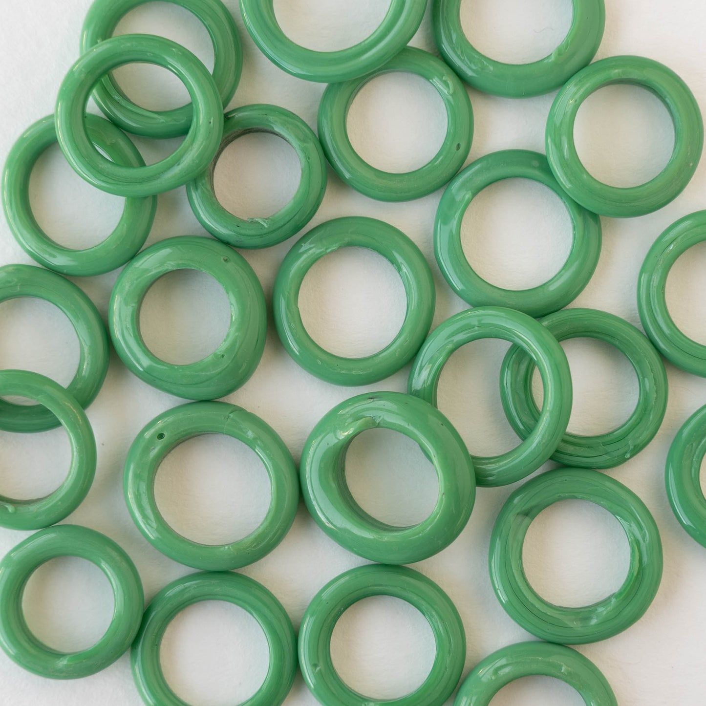 Handmade Glass Rings From Venice Italy - Opaque Green - 20 beads
