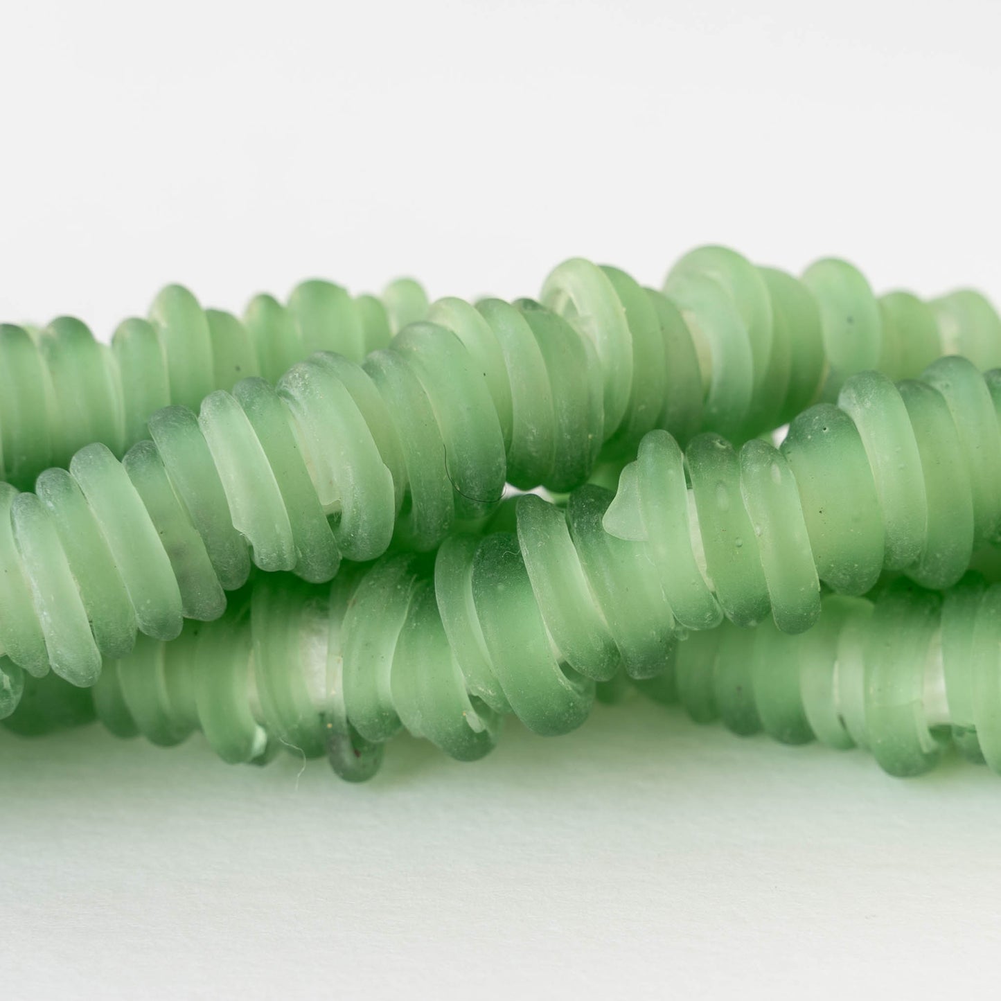 Handmade Glass Rings From Venice Italy - Matte Light Green - 20 beads