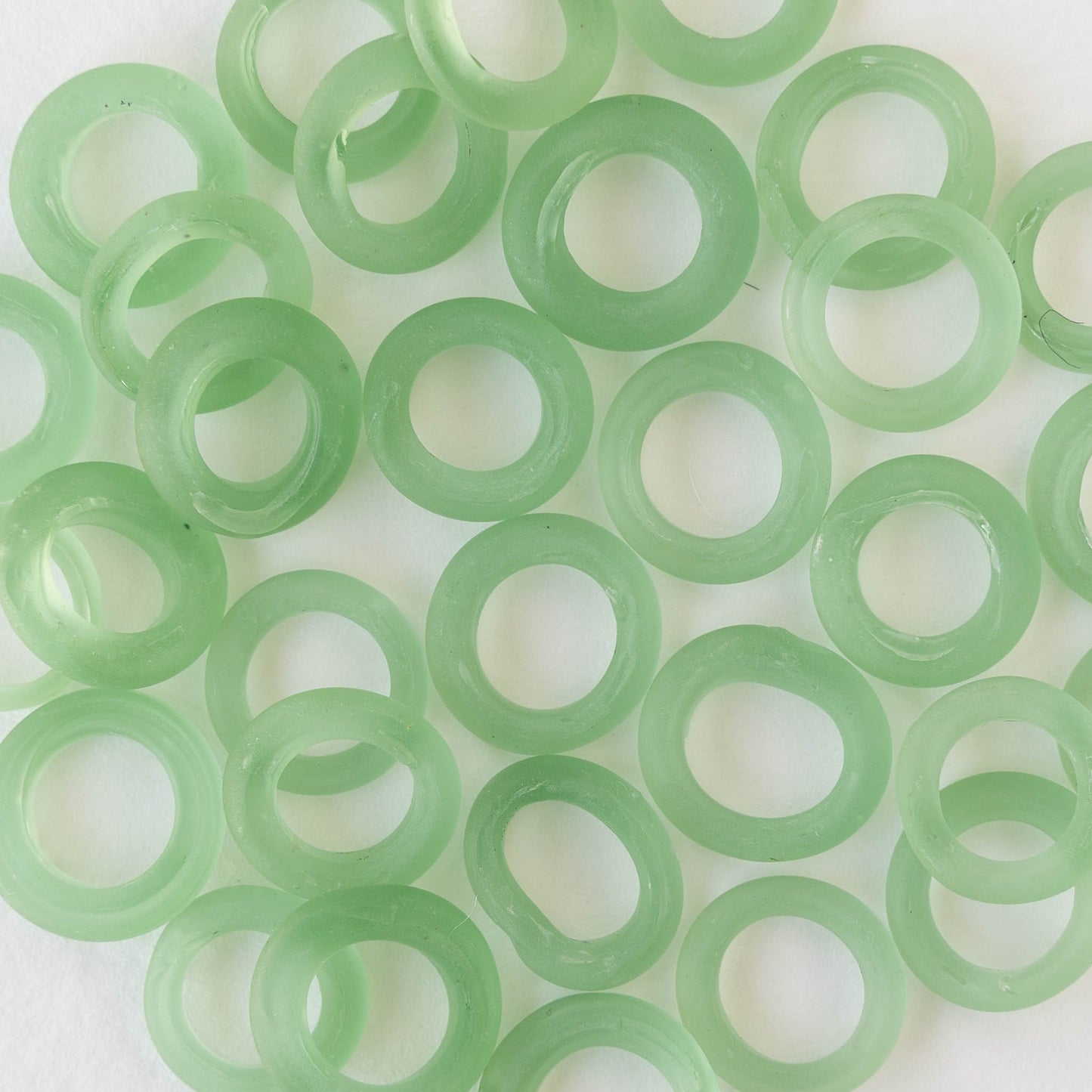 Handmade Glass Rings From Venice Italy - Matte Light Green - 20 beads
