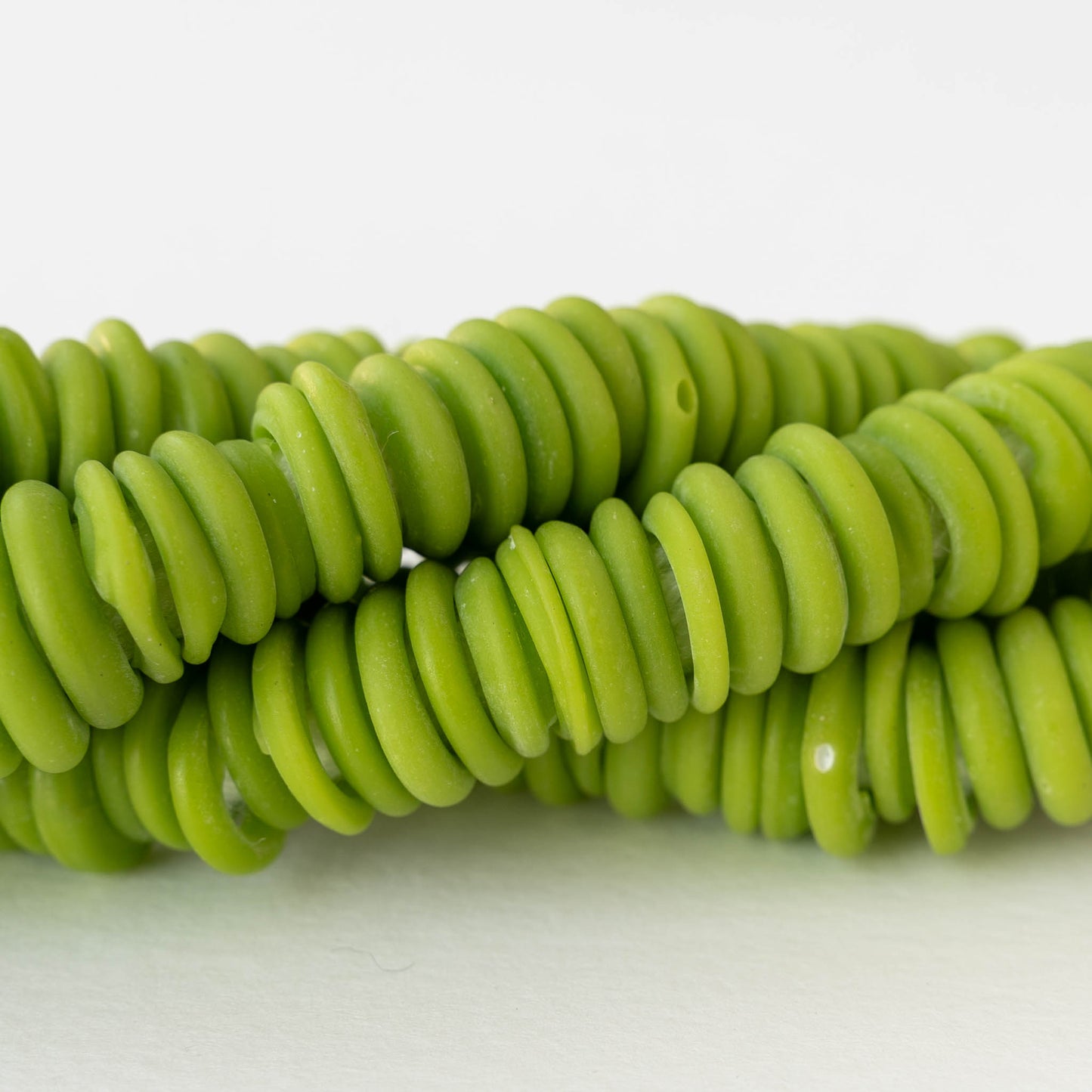 Handmade Glass Rings From Venice Italy - Matte Opaque Lime Green - 20 beads