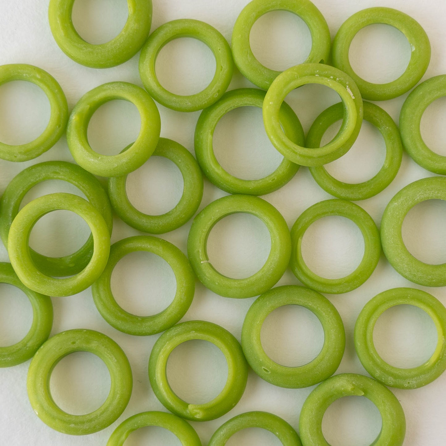 Handmade Glass Rings From Venice Italy - Matte Opaque Lime Green - 20 beads