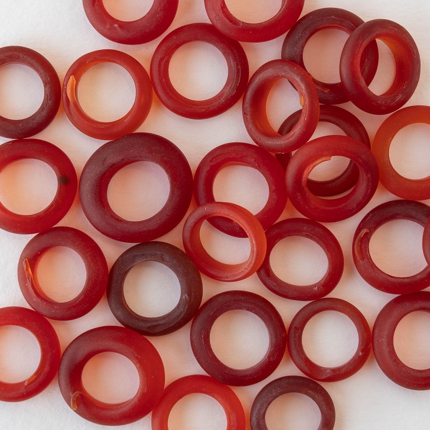 Handmade Glass Rings From Venice Italy - Matte Red - 20 beads