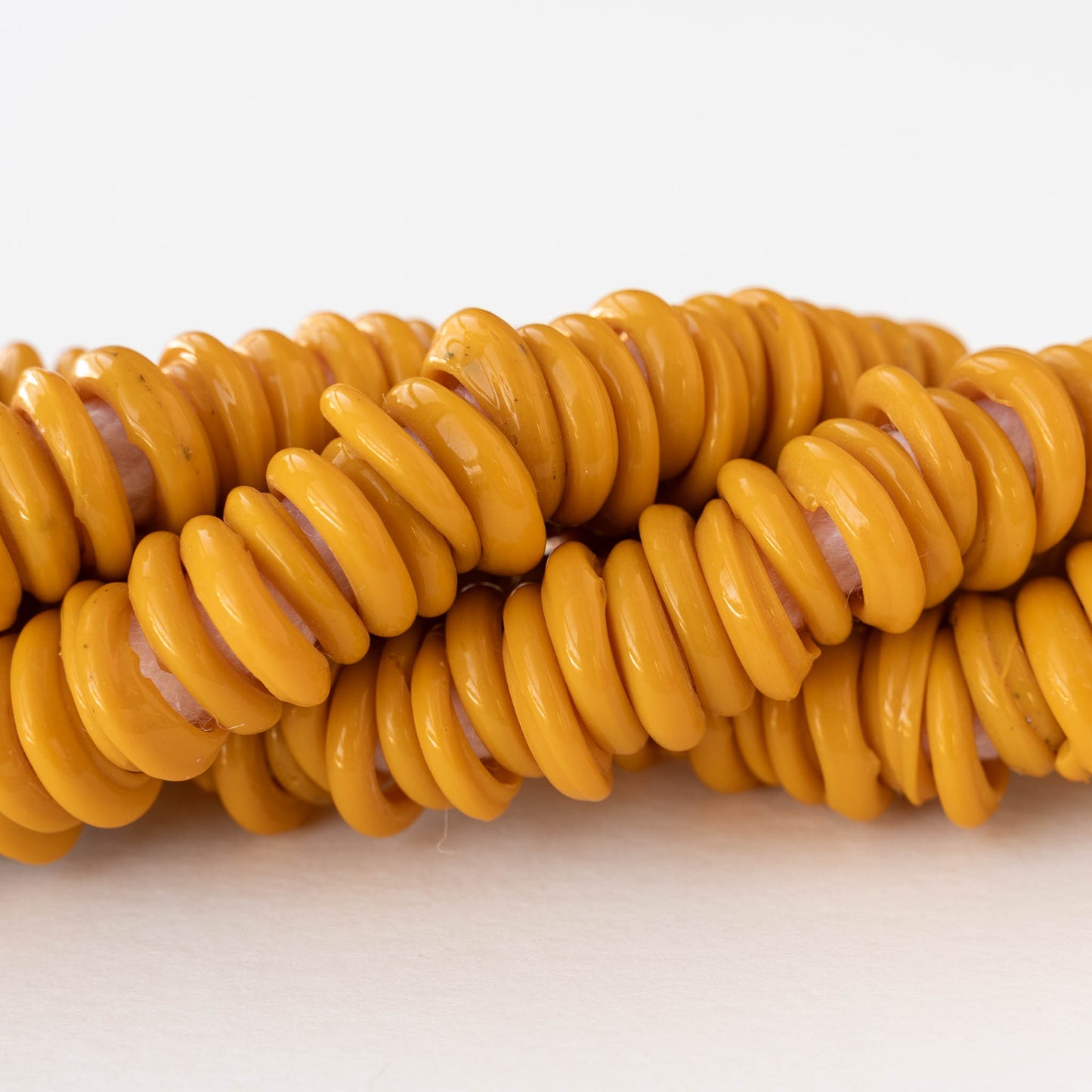 Handmade Glass Rings From Venice Italy - Opaque Yellow Ochre - 20 beads