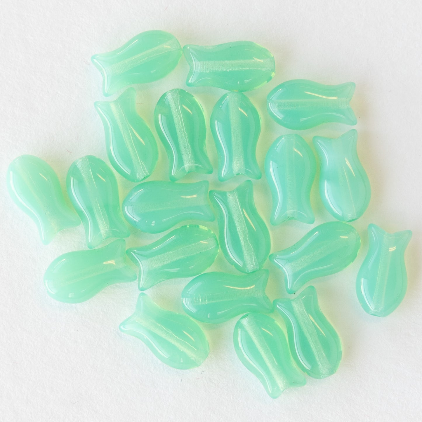 Tiny Glass Fish Beads - 9mm - Opaline Seafoam - 15 fish