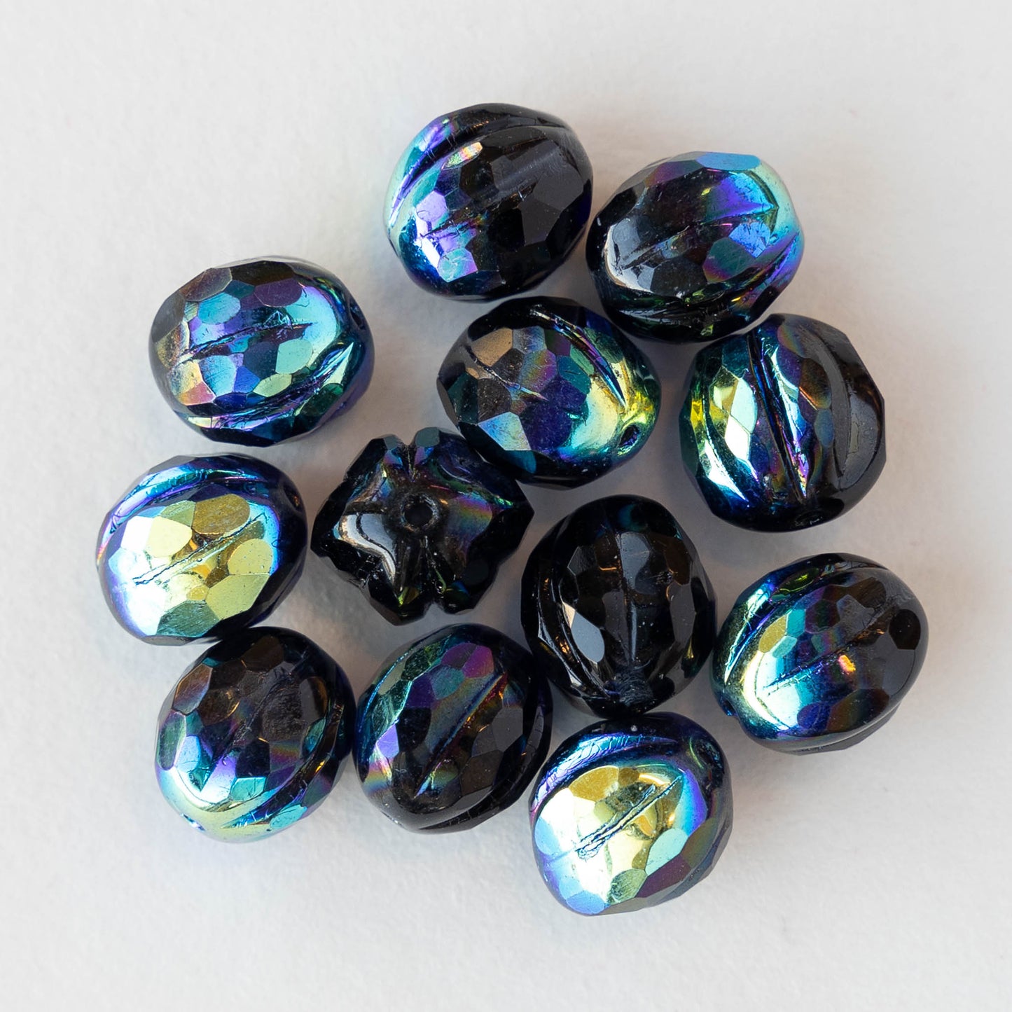 10mm Faceted Melon Beads - Black AB - 12