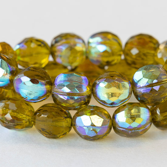 10mm Faceted Melon Beads - Peridot Green AB - 12