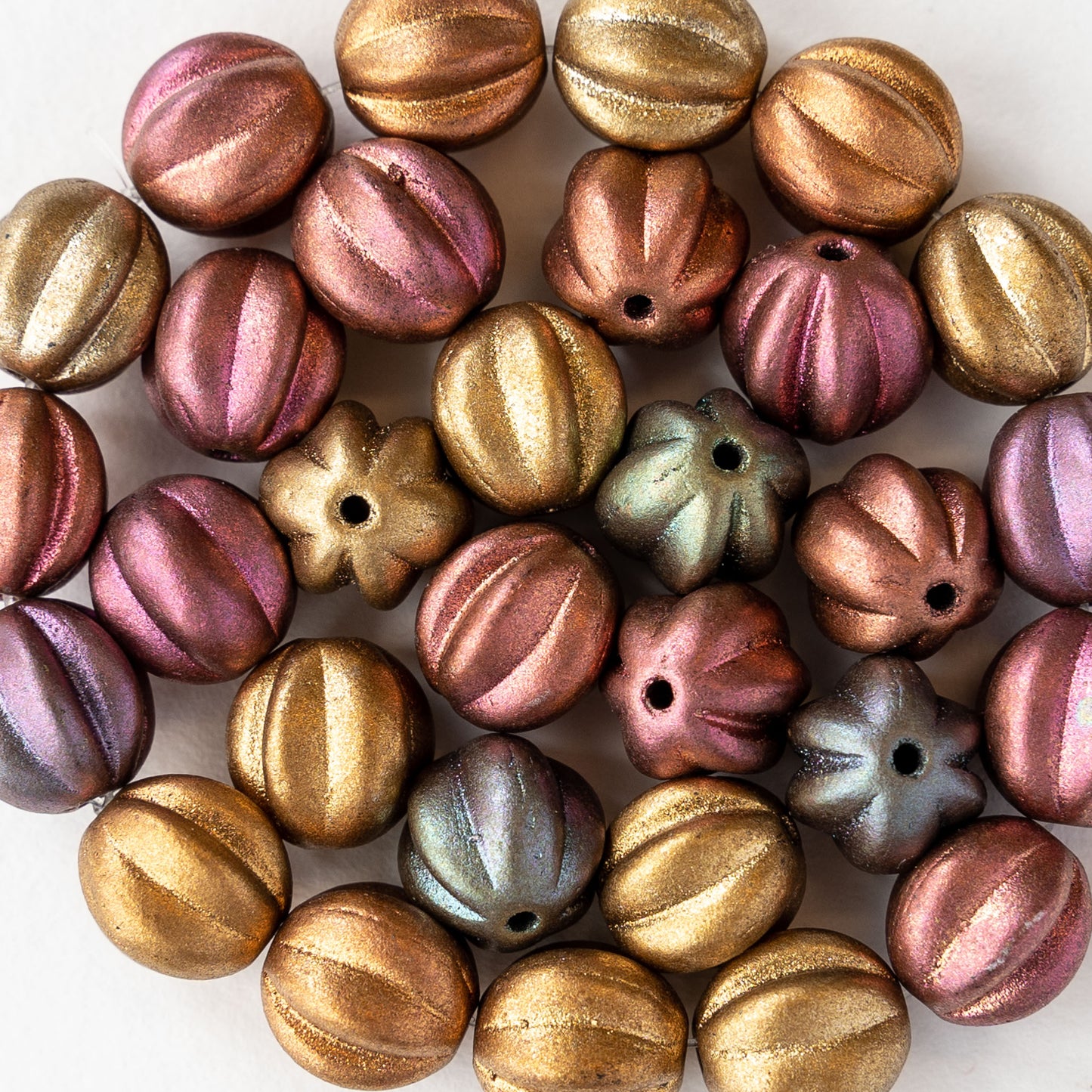 10mm Melon Beads - Metallic Bronze Iris Matte - 15 Beads