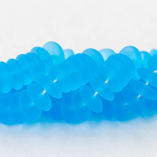 10mm Rondelle Beads - Aqua Blue Matte  - 30 Beads