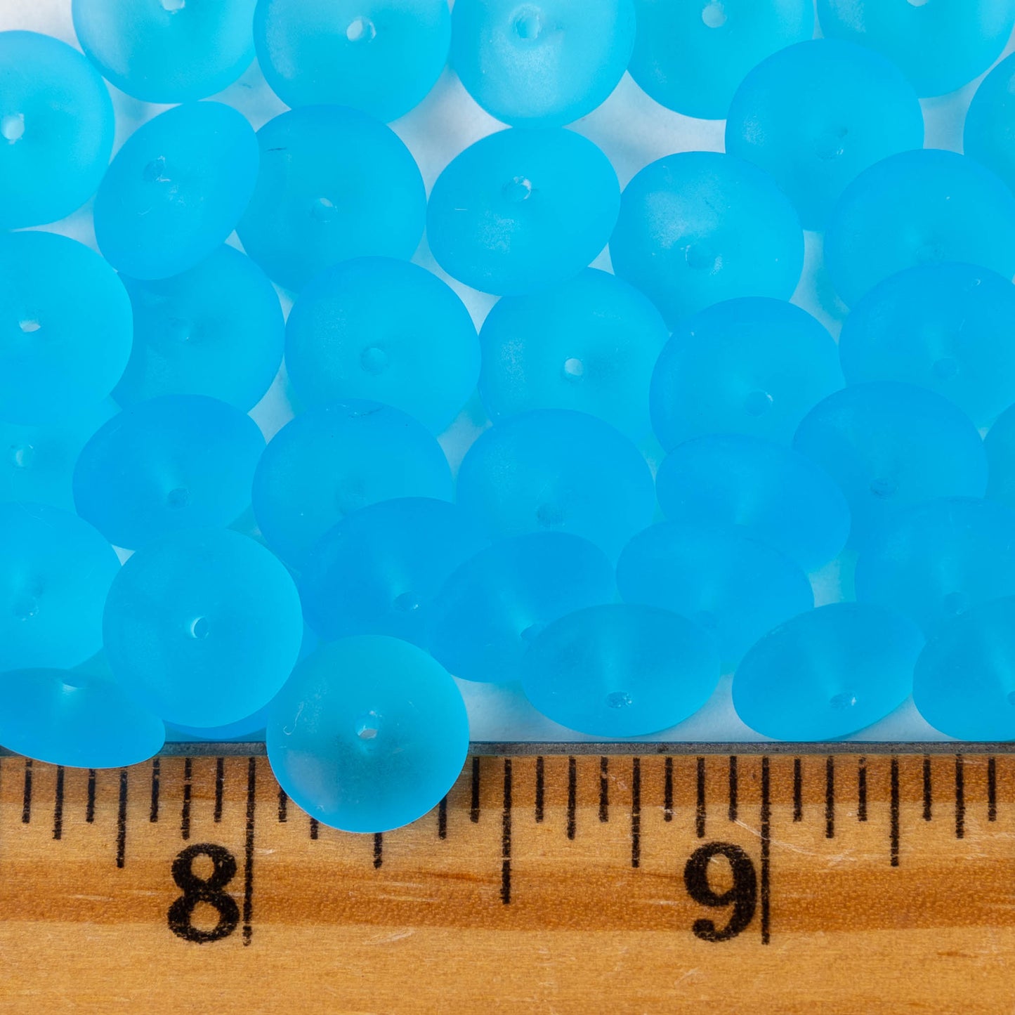 10mm Rondelle Beads - Aqua Blue Matte  - 30 Beads