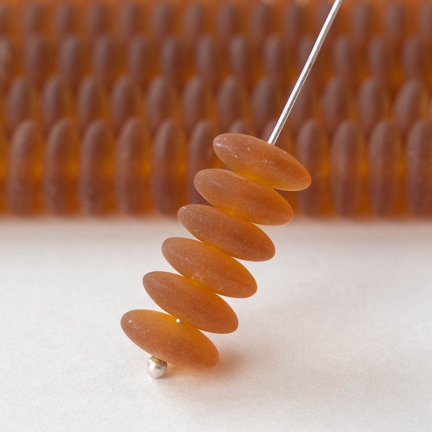 10mm Rondelle Beads - Dark Amber Topaz Matte - 30 Beads