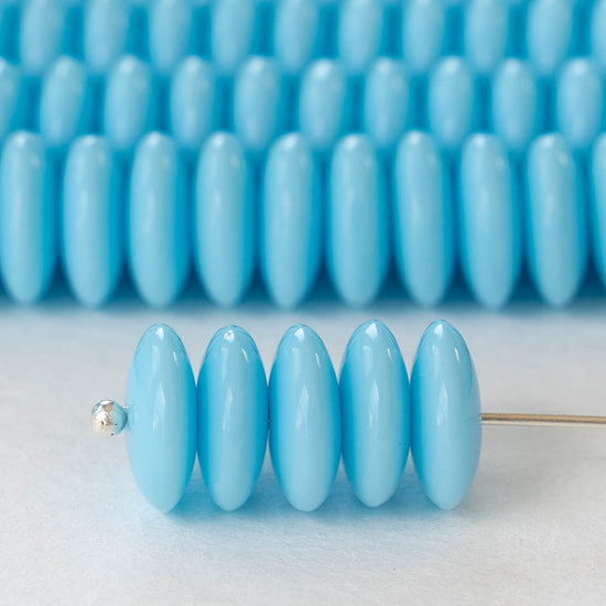 10mm Rondelle Beads - Opaque Light Blue - 30 Beads