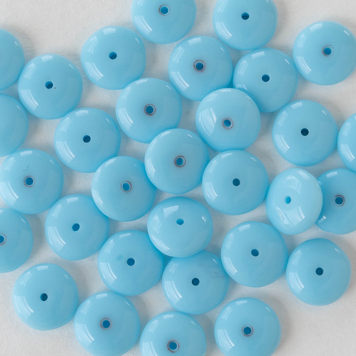 10mm Rondelle Beads - Opaque Light Blue - 30 Beads