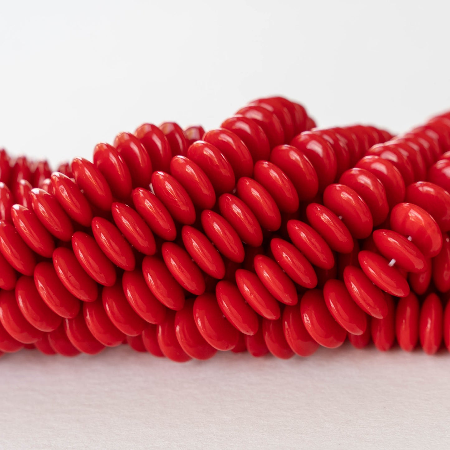 10mm Rondelle Beads - Opaque Red - 30 Beads