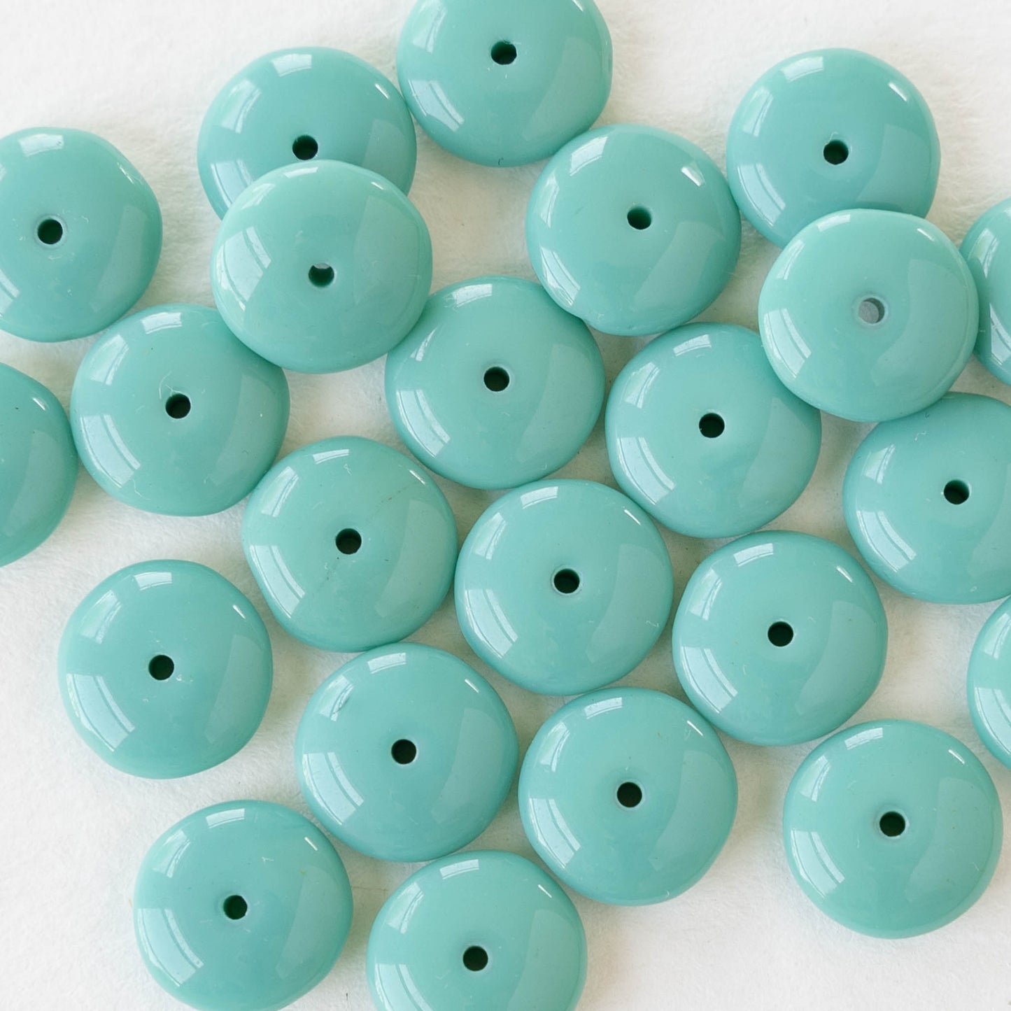 10mm Rondelle Beads - Opaque Turquoise  - 30 Beads