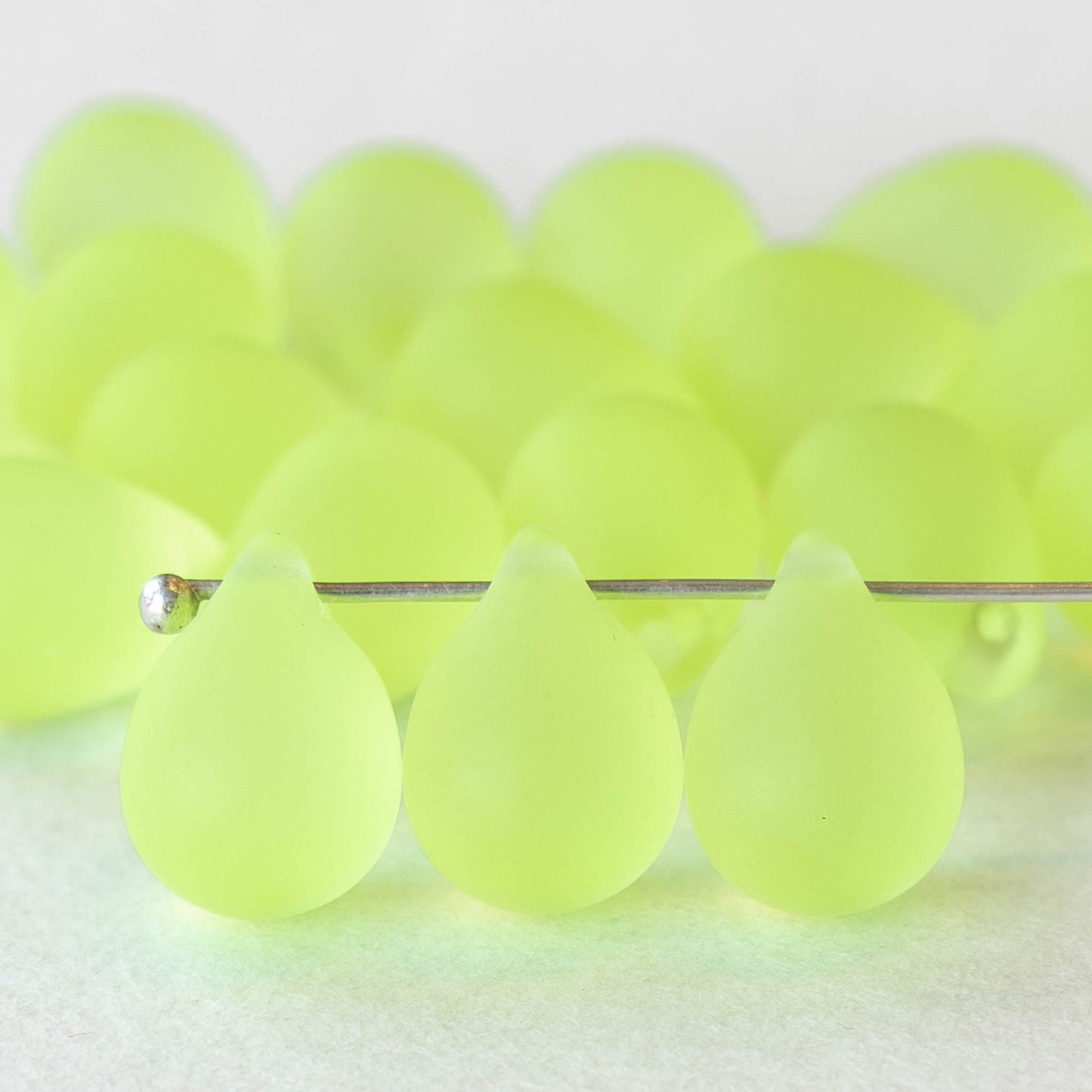 10x14mm Glass Teardrop Beads - Jonquil Yellow Matte - Choose Amount