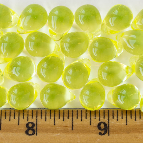 10x14mm Glass Teardrop Beads - Jonquil - Choose Amount