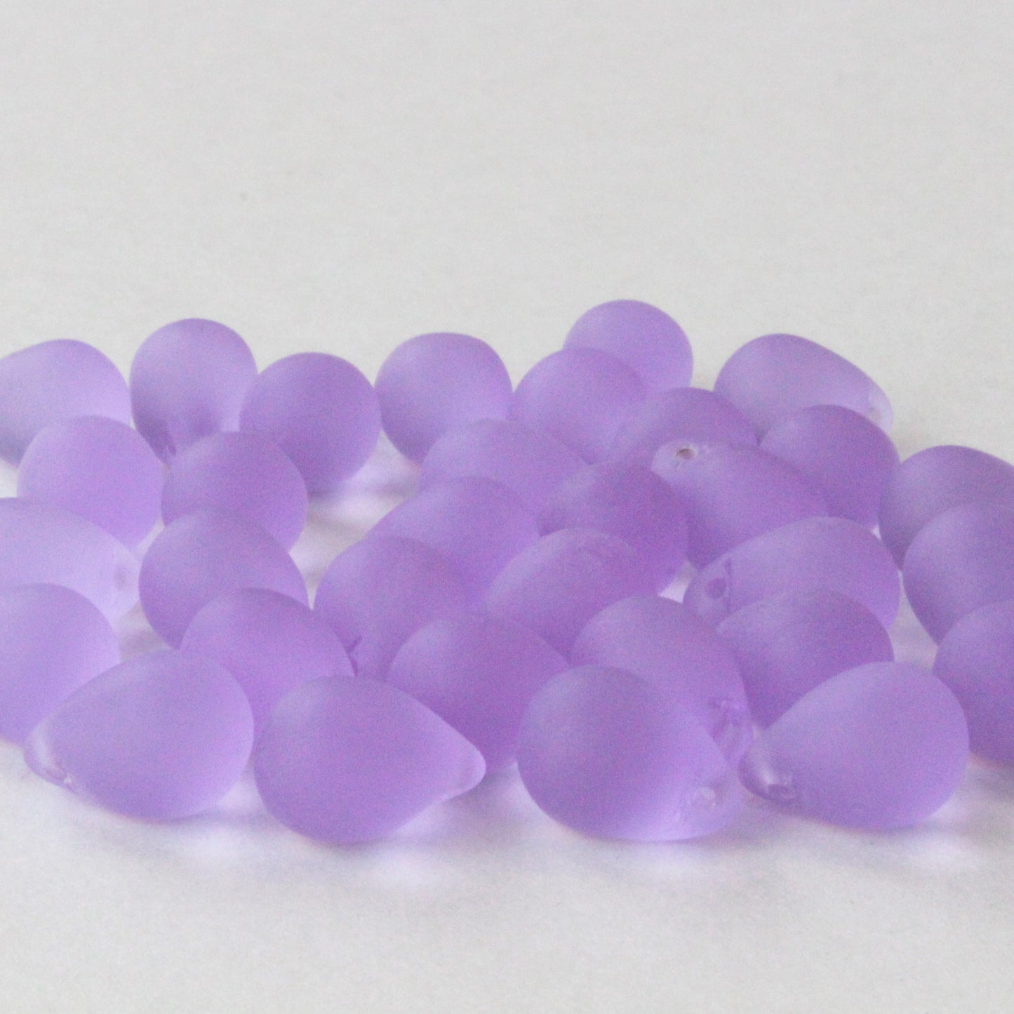 10x14mm Glass Teardrop Beads - Lilac Matte - 12, 24 or 48