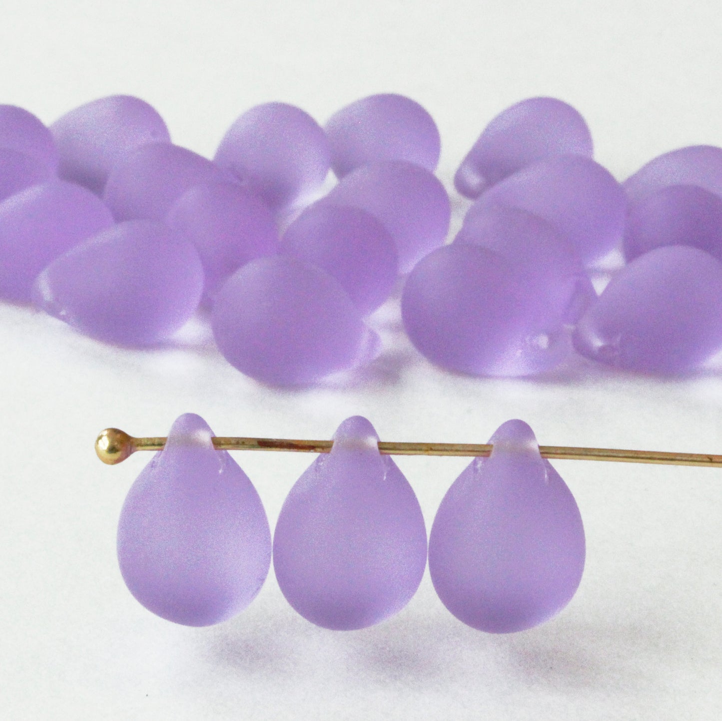 10x14mm Glass Teardrop Beads - Lilac Matte - 12, 24 or 48