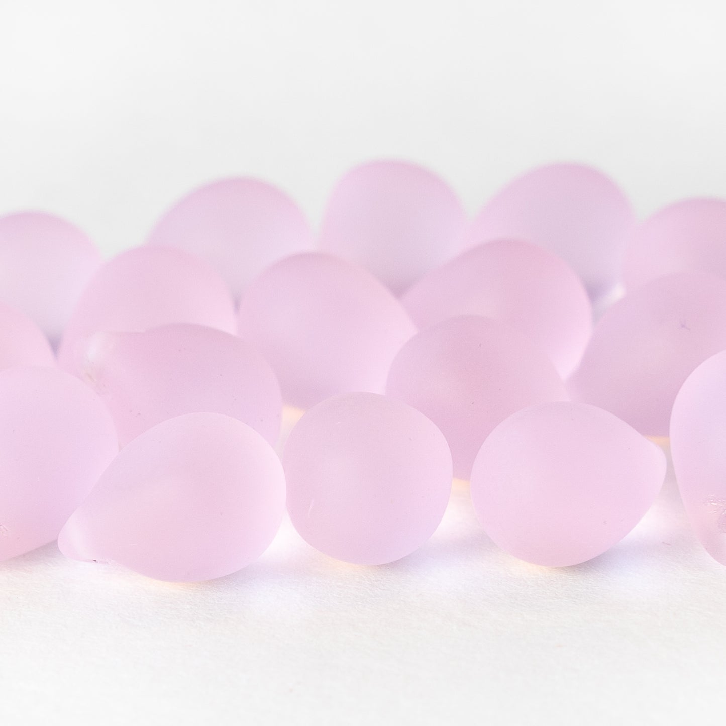 10x14mm Glass Teardrop Beads - Pink Matte
