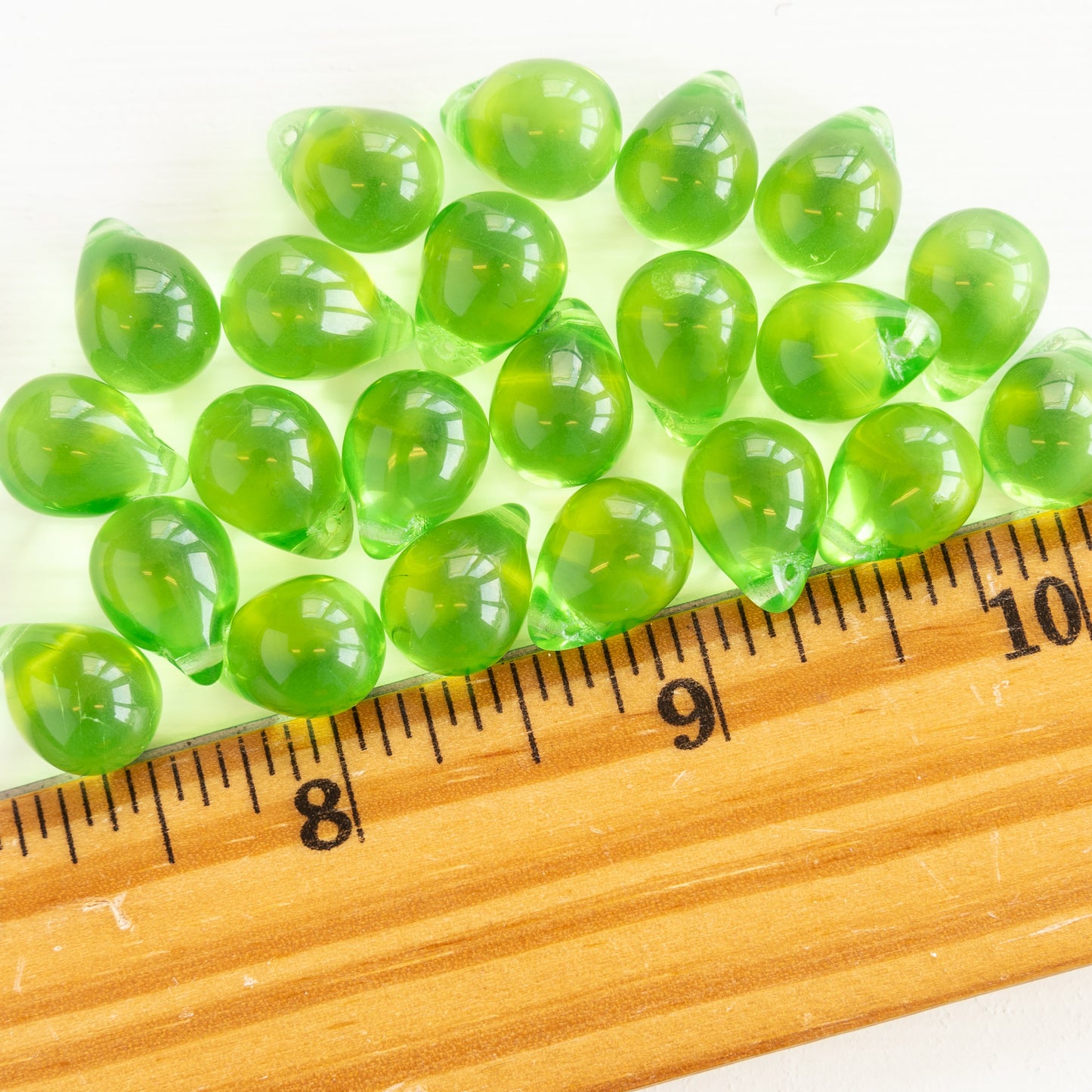 10x14mm Glass Teardrop Beads - Lt. Lime Green