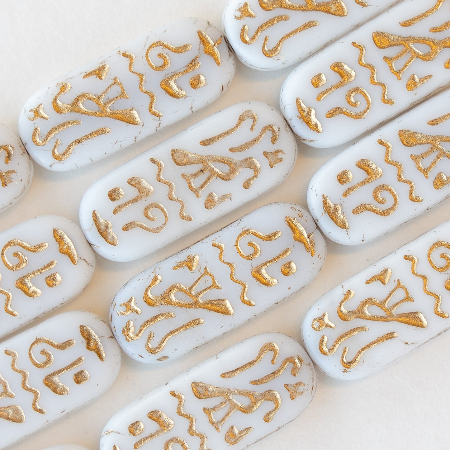 10x25mm Cartouche Beads - White with Gold - 4 Beads