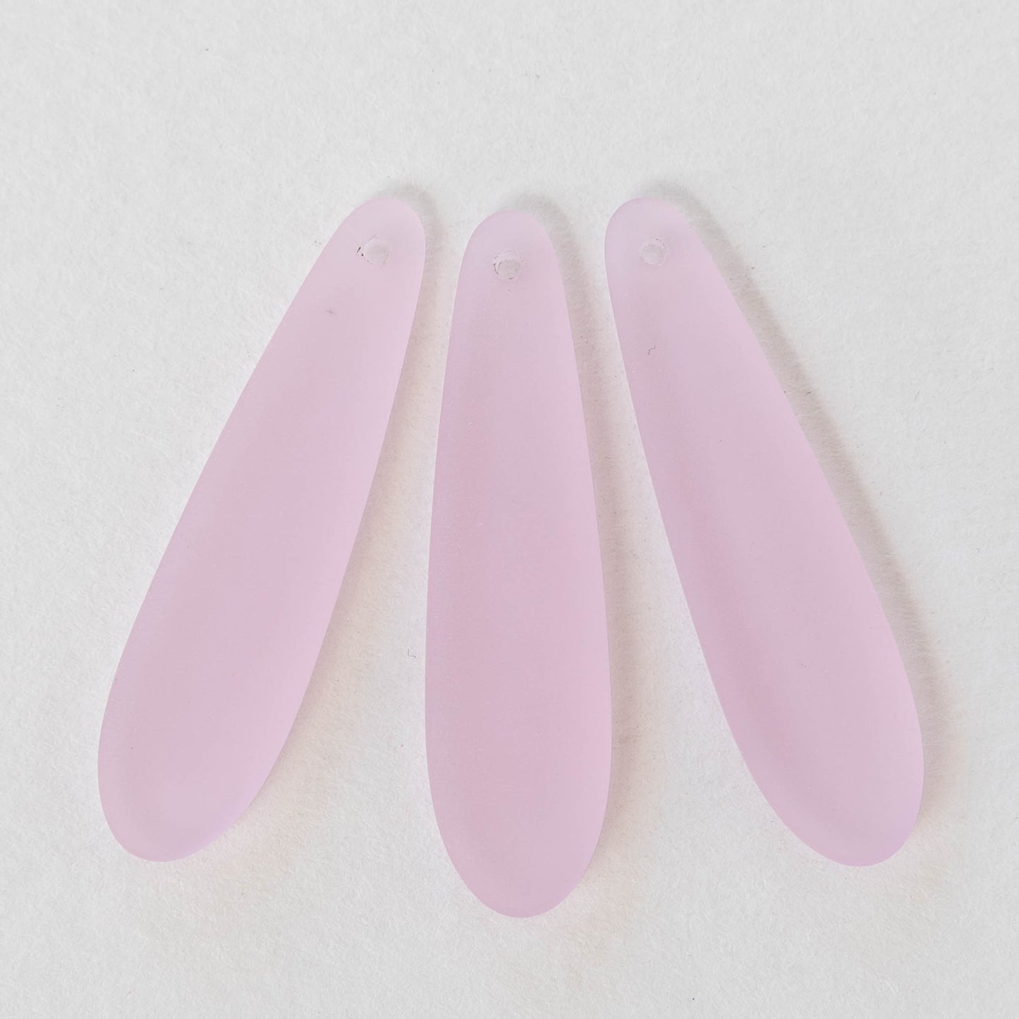 10x38mm Frosted Glass Pendant Drops - Pink - 2 or 6 Beads