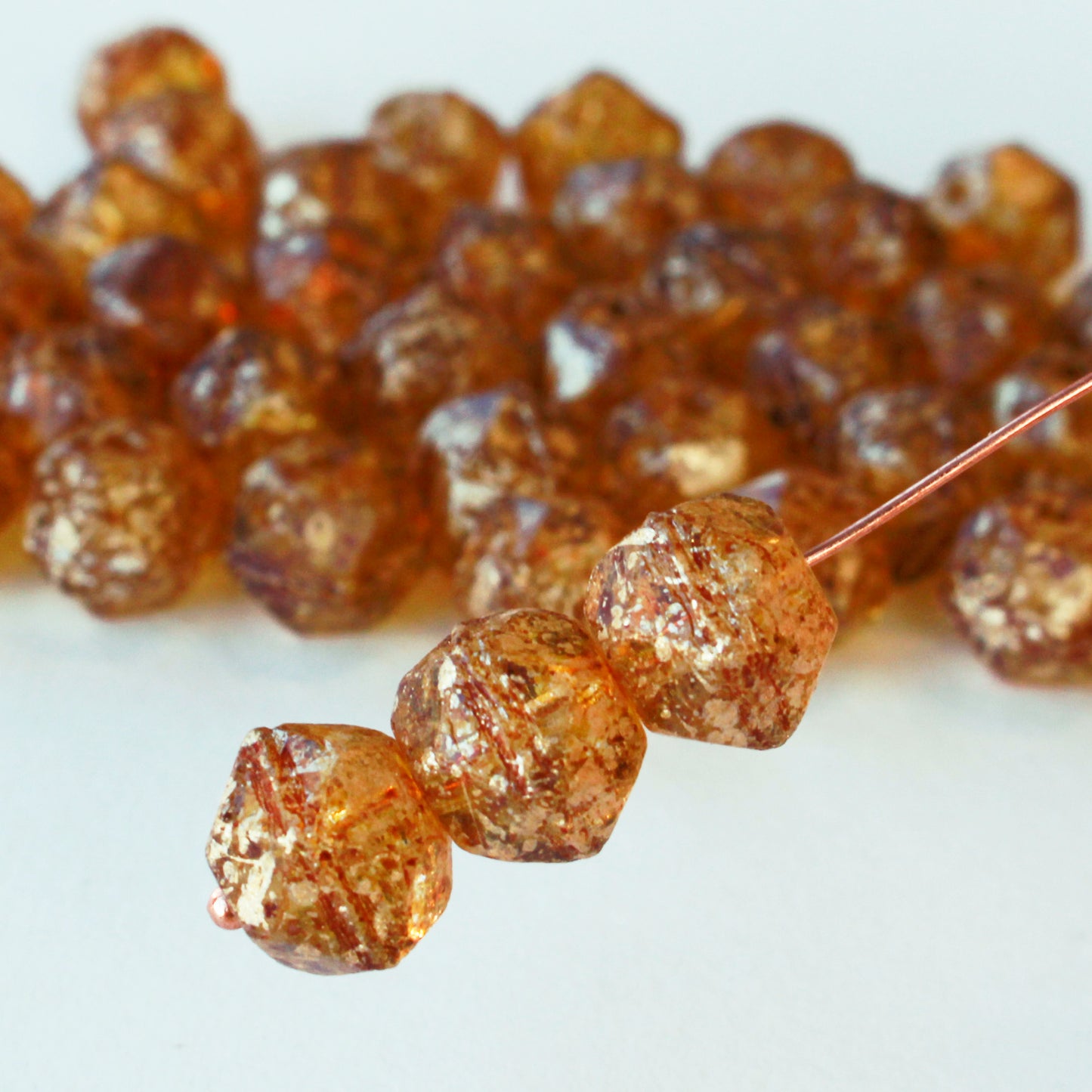 11mm English Cut Beads - Amber Brown with Gold Dust - 10