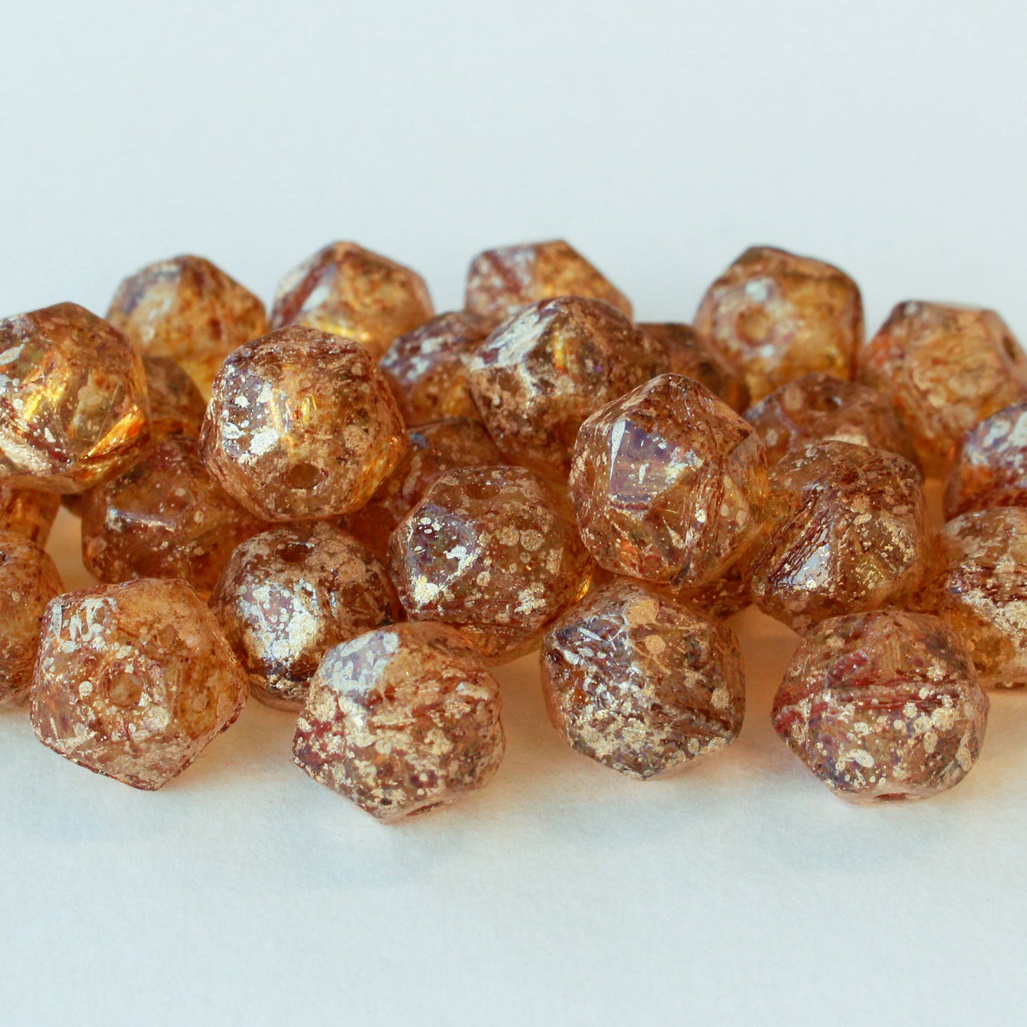11mm English Cut Beads - Amber Brown with Gold Dust - 10