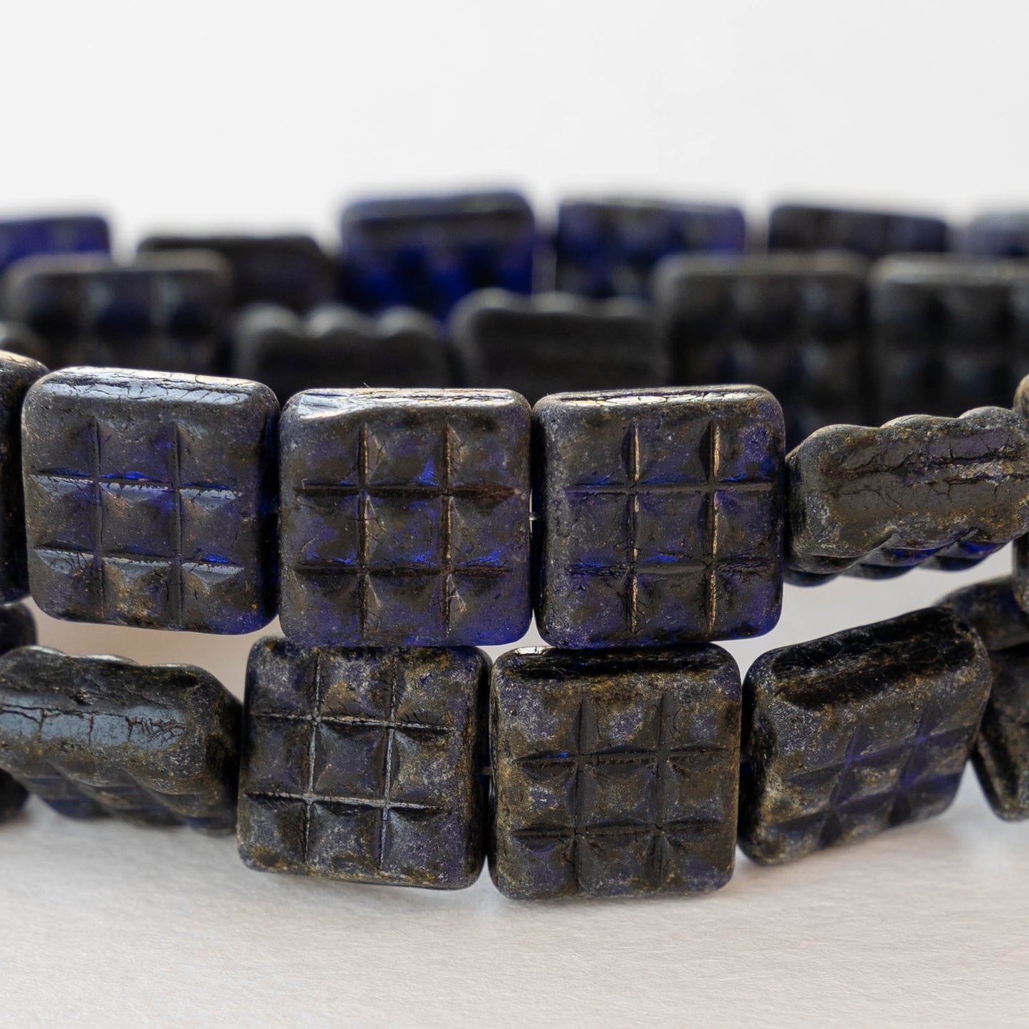 13mm Glass Tile Bead - Blue Black Matte - 10 beads
