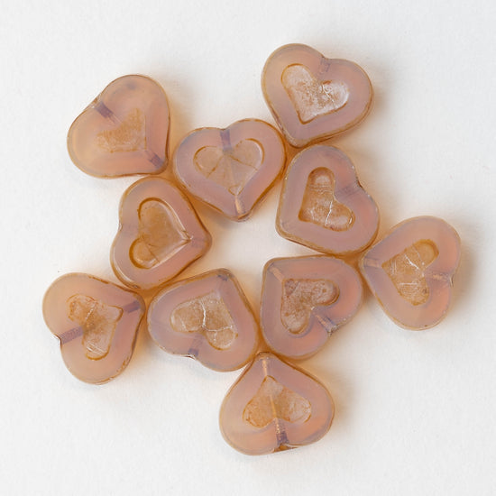 14mm Heart Beads - Pink - 10 hearts