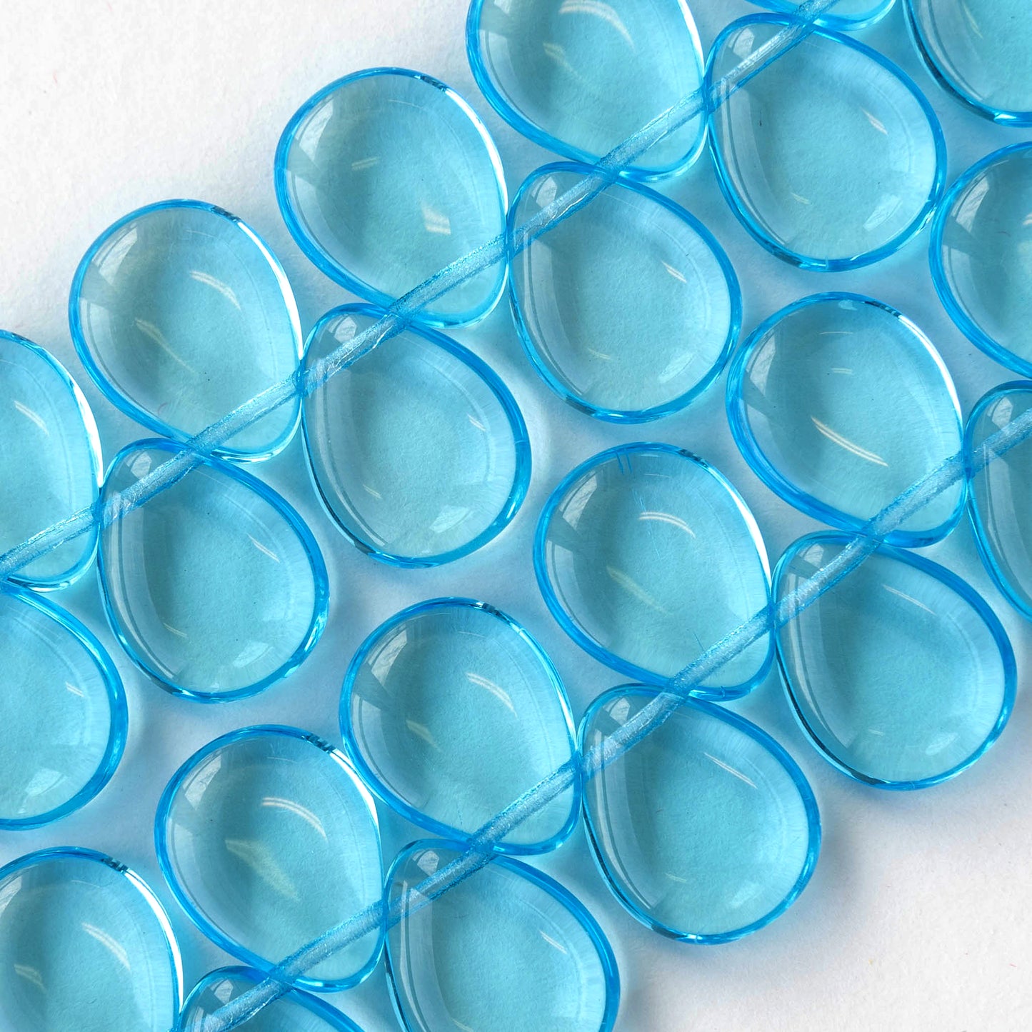 12x16mm Flat Glass Teardrop Beads - Aqua - 10 or 20 Beads