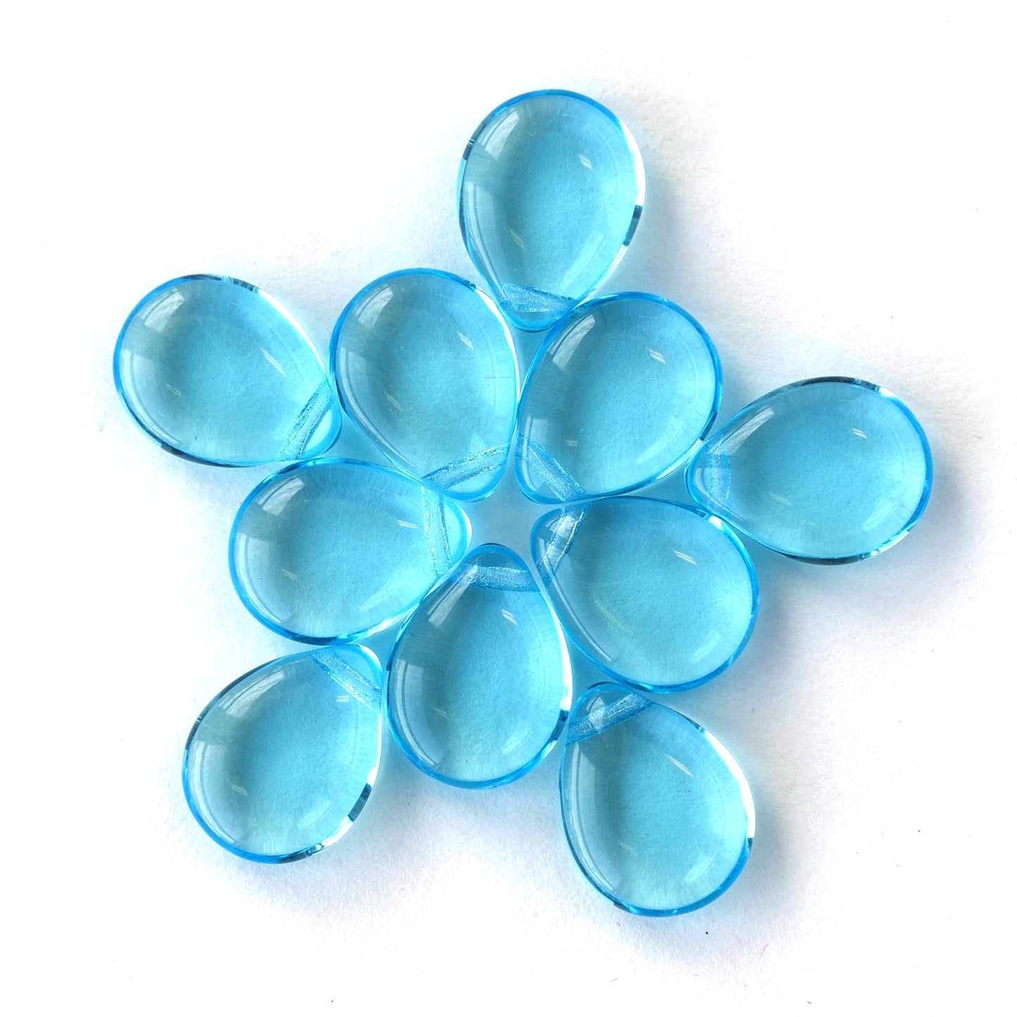 12x16mm Flat Glass Teardrop Beads - Aqua - 20 Beads