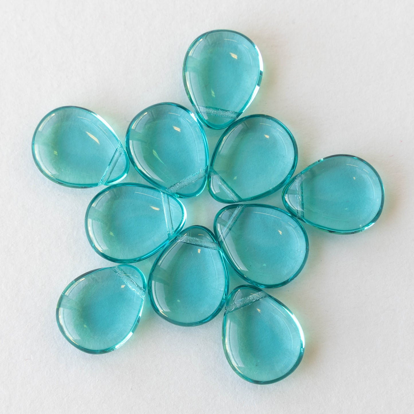 12x16mm Flat Glass Teardrop Beads - Seafoam - 10 or 20