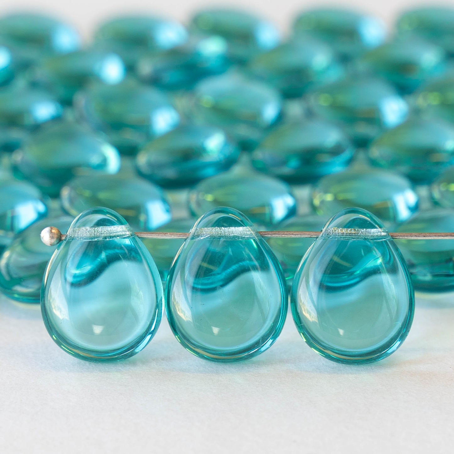12x16mm Flat Glass Teardrop Beads - Seafoam - 10 or 20
