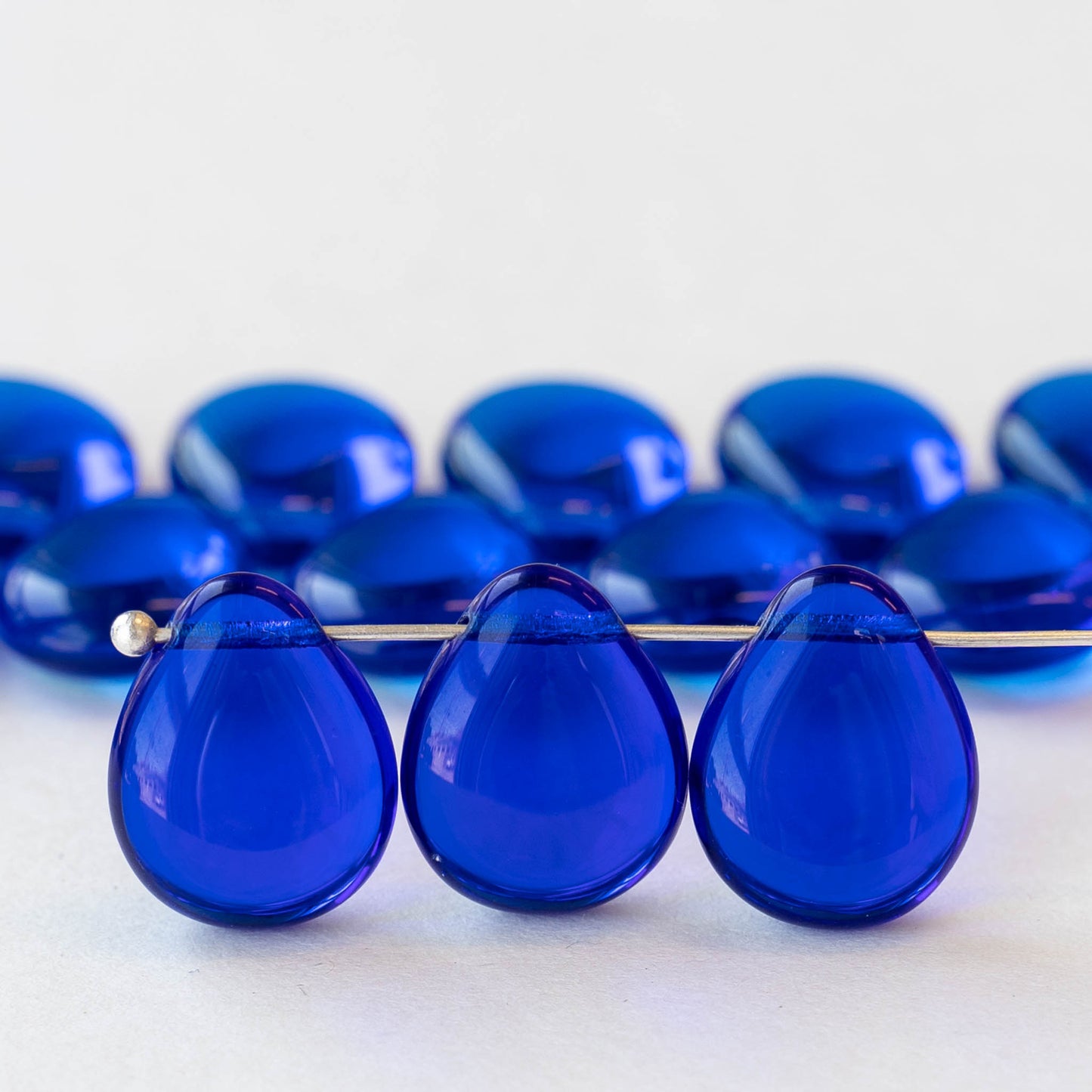 12x16mm Flat Glass Teardrop Beads - Cobalt Blue - 10 or 20 Beads