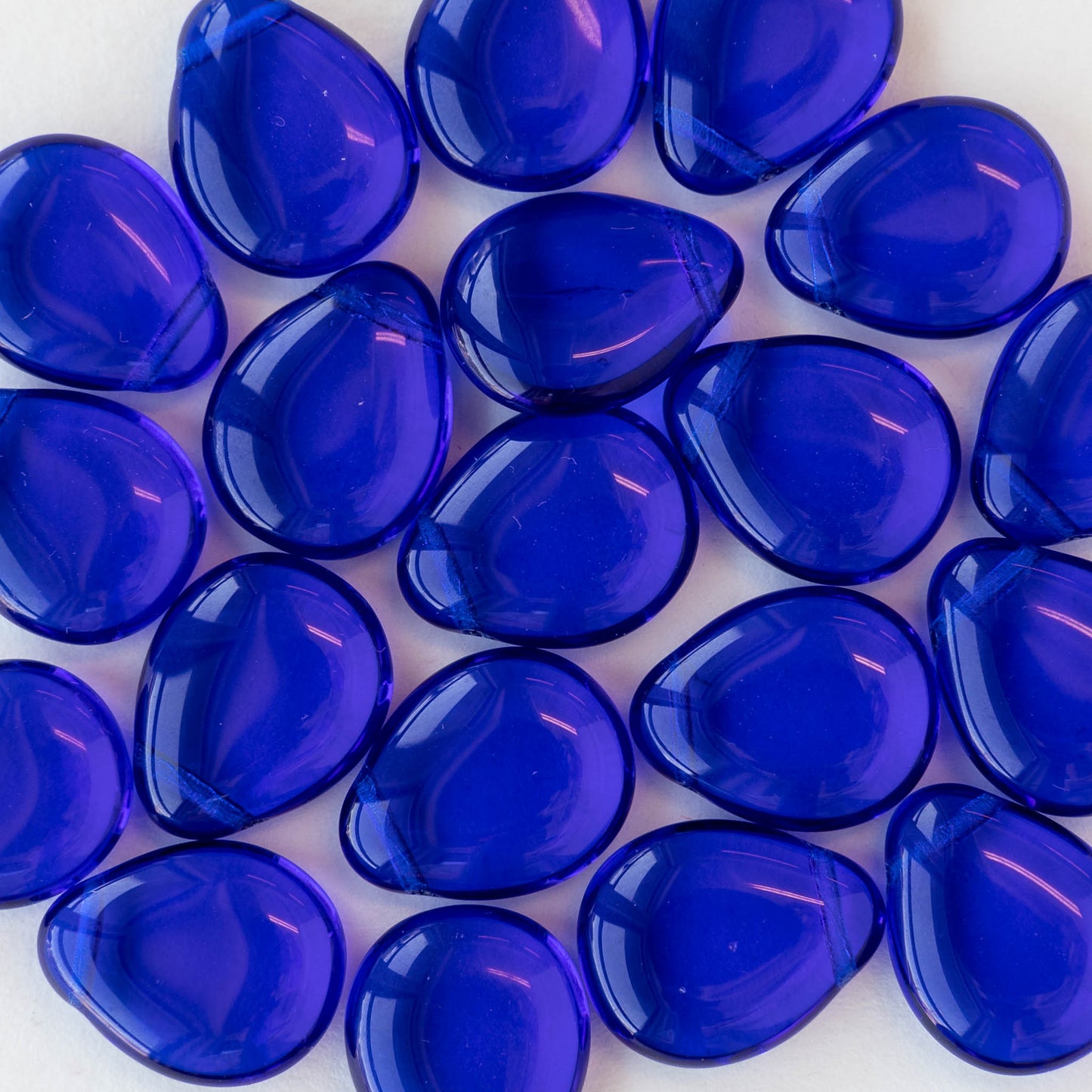 12x16mm Flat Glass Teardrop Beads - Cobalt Blue - 20 Beads