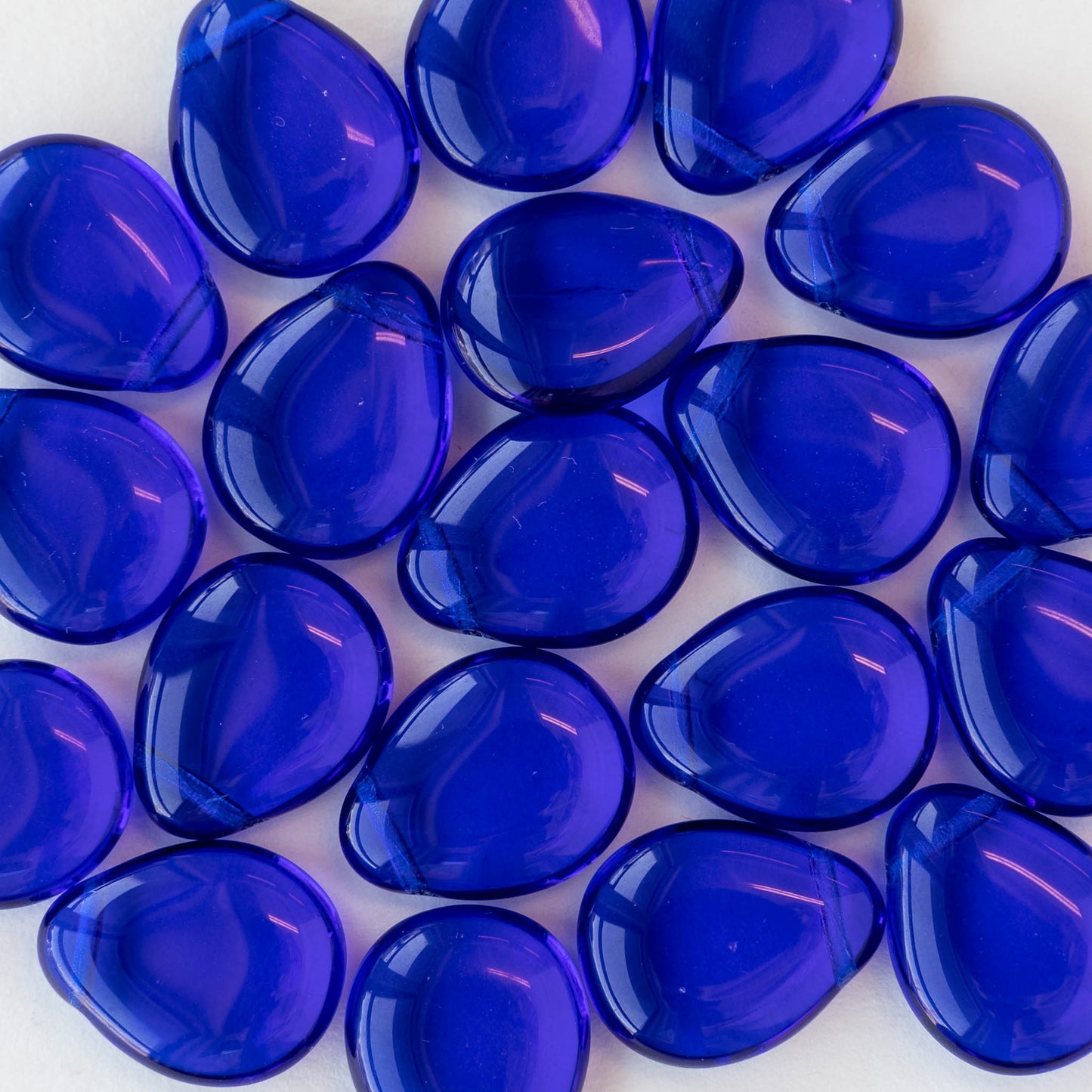 12x16mm Flat Glass Teardrop Beads - Cobalt Blue - 10 or 20 Beads